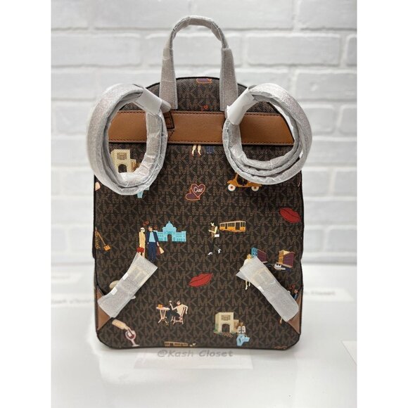 Michael Kors backpack jaycee large pocketbook girls printed brown multi - Picture 5 of 11